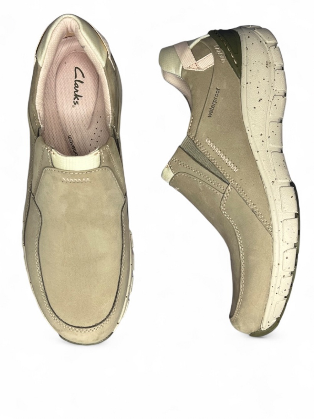 NWOT Clarks Women's Wave Plateau Waterproof Oxford Taupe Nubuck 8.5 Wide Shoes